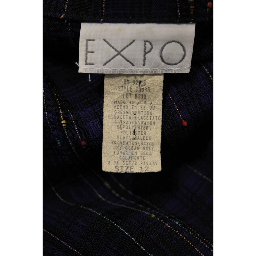 Vintage Expo 90s Maxi Plaid Button Up Dress 12 Black Purple Grunge Whimsigoth - Picture 9 of 9